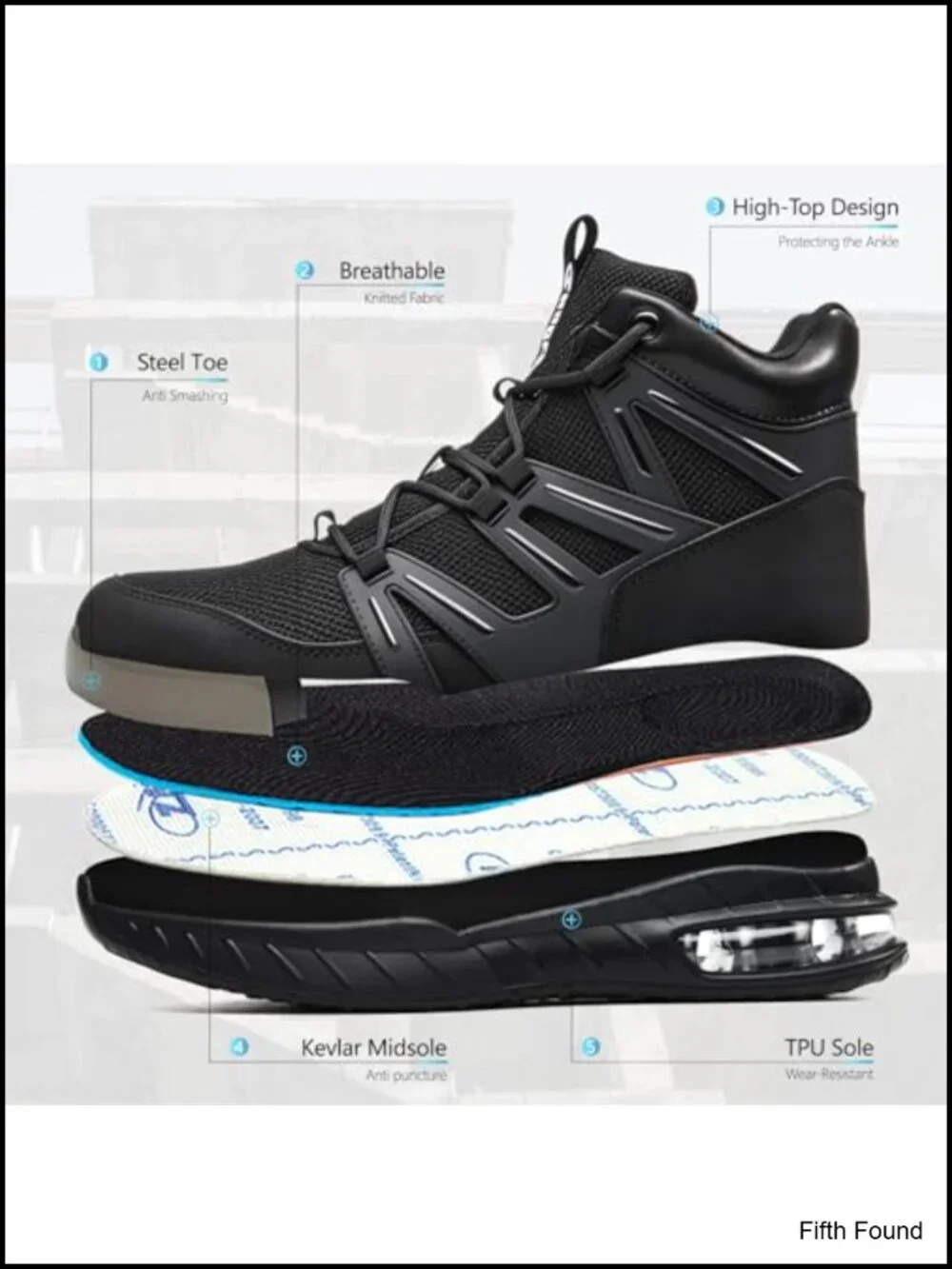 Steel Toe Work Shoes with Puncture Proof Kevlar Midsole Air Cushion Comfort